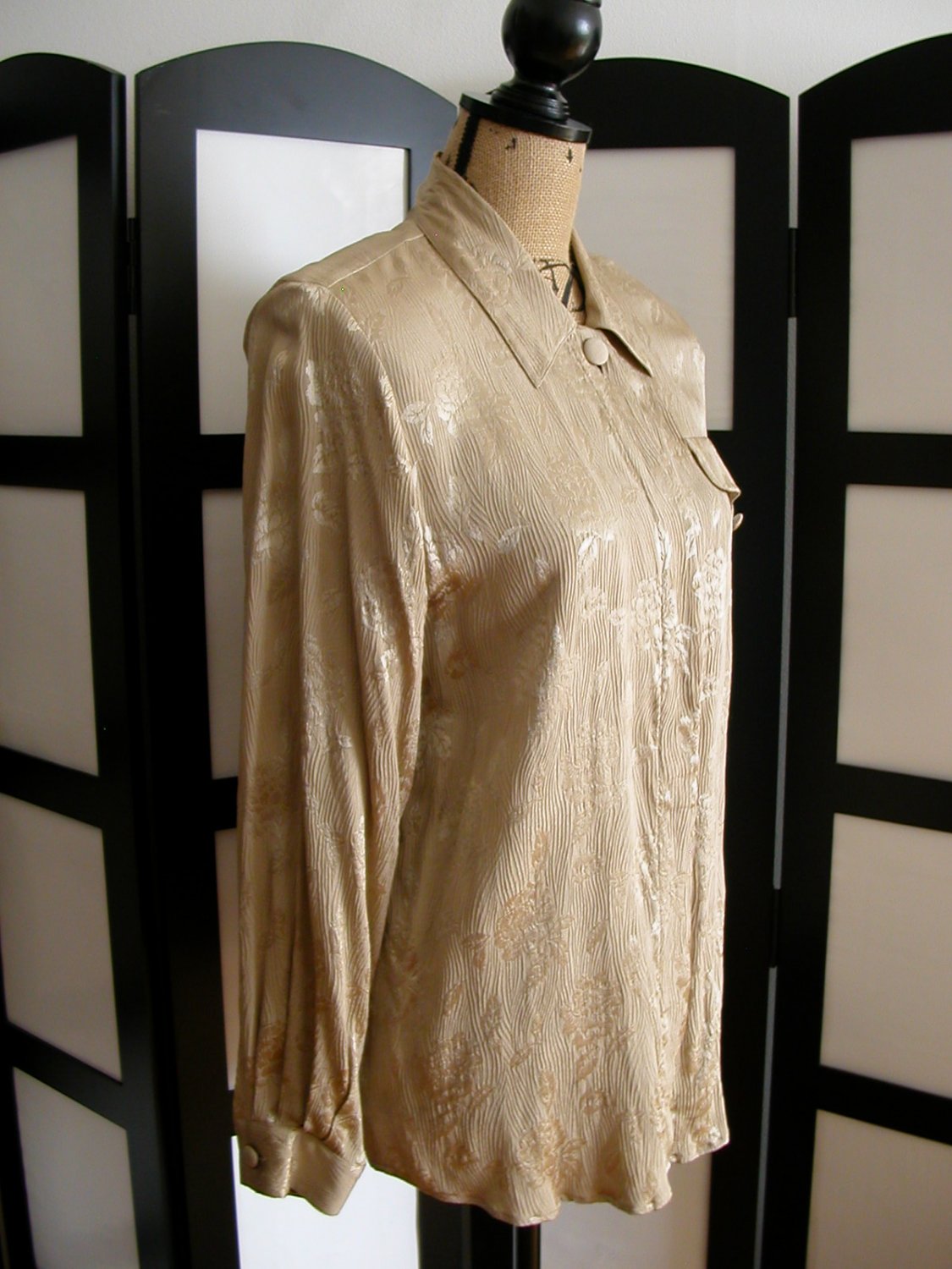 Jacqueline Ferrar light brown floral silk long sleeve top M