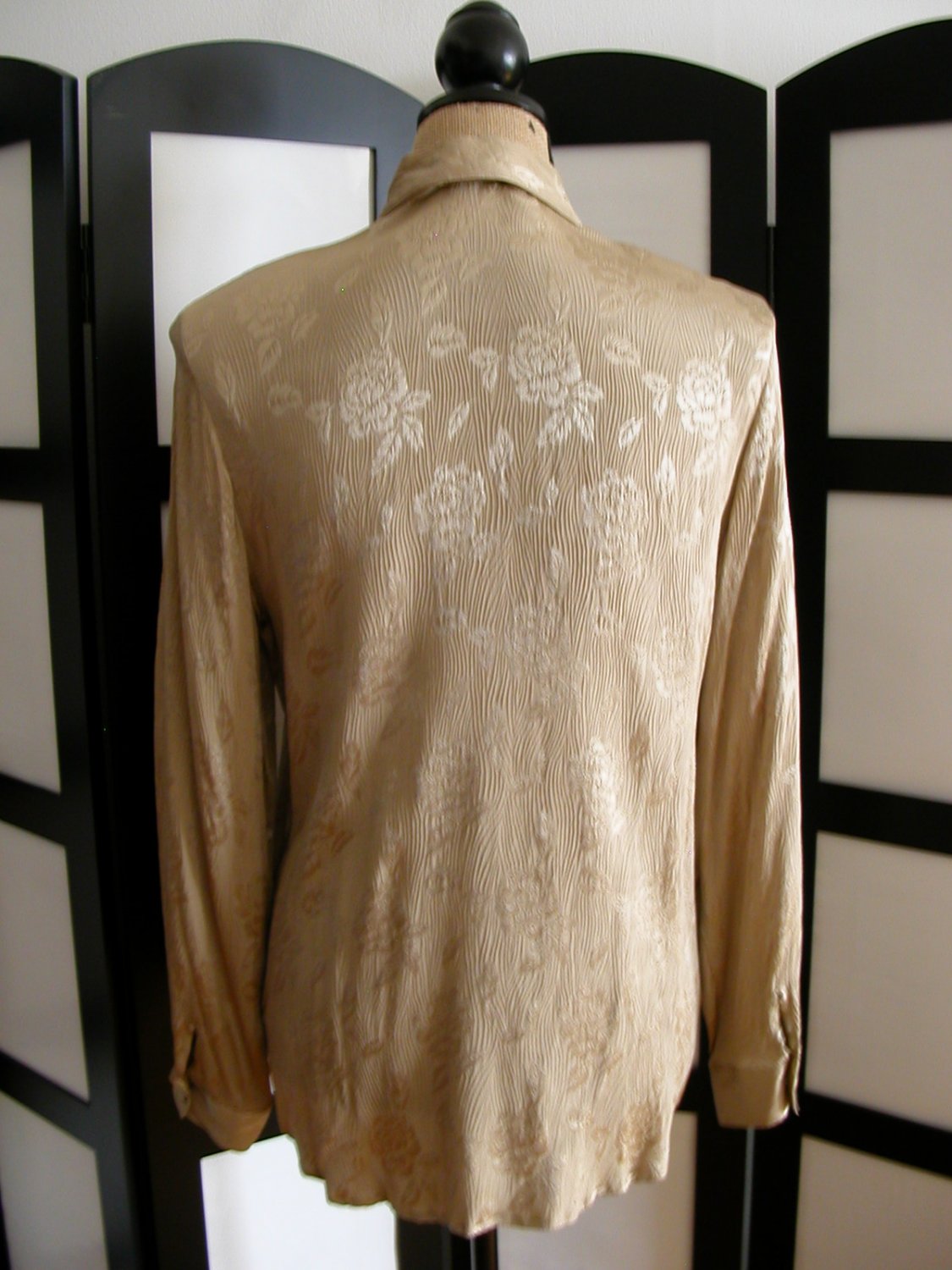 Jacqueline Ferrar light brown floral silk long sleeve top M