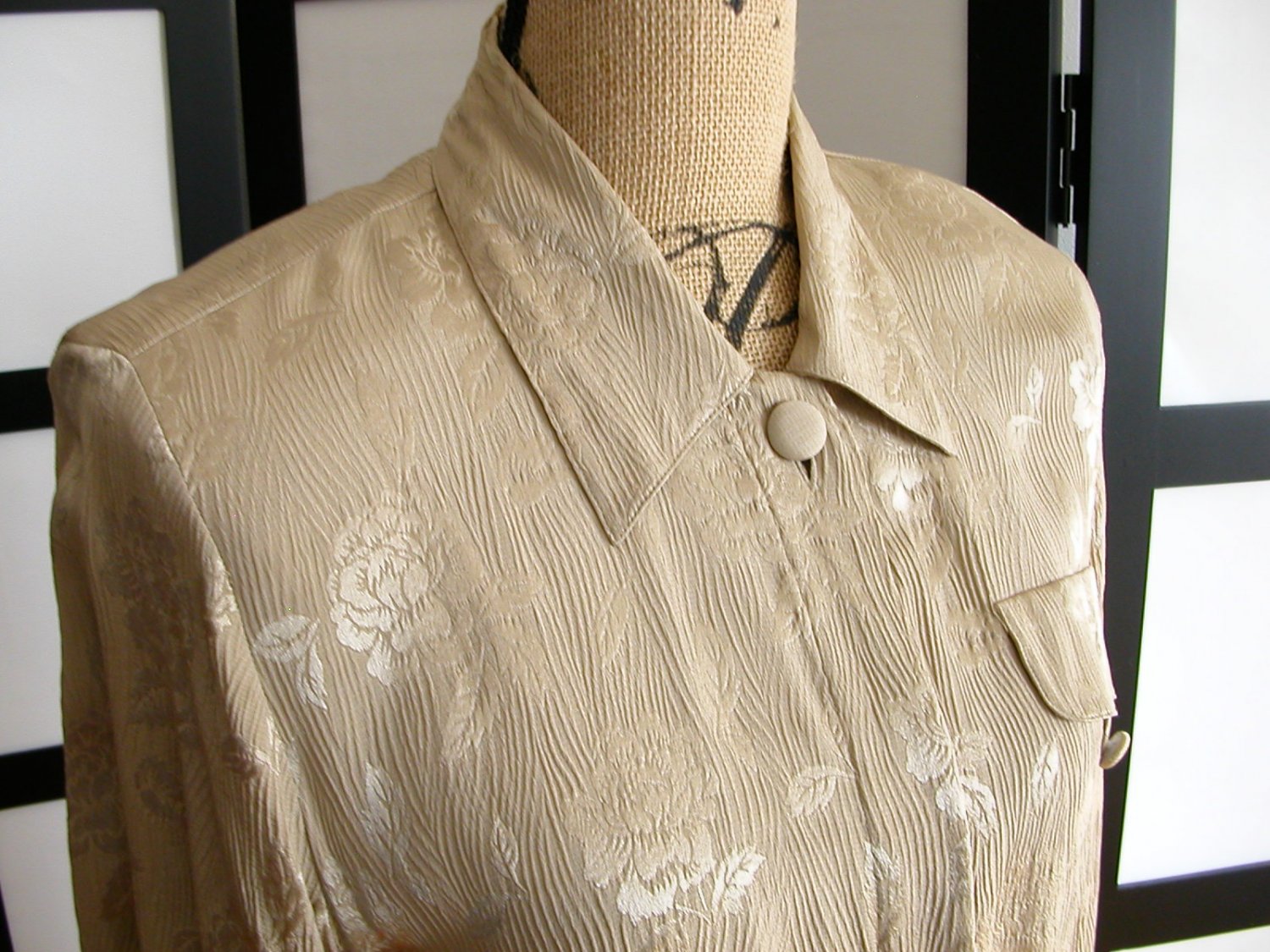 Jacqueline Ferrar light brown floral silk long sleeve top M