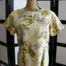 Casual Corner yellow light grey leaf fitted silk shell top size 10