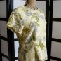Casual Corner yellow light grey leaf fitted silk shell top size 10