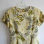 Casual Corner yellow light grey leaf fitted silk shell top size 10
