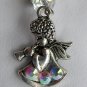 Angel charm AB crystal bead white organza ribbon necklace