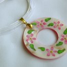 Live Love Laugh light pink circle shell pendant white organza cord necklace Live Love Laugh light pink circle shell pendant white organza cord necklace