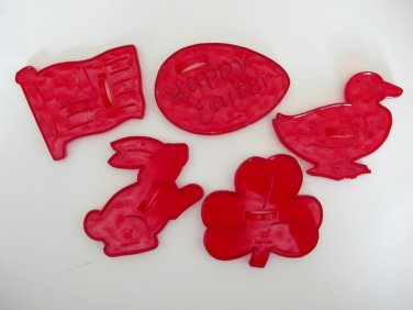 HRM clear red plastic flag clover duck chick bunny easter egg cookie cutter lot 5