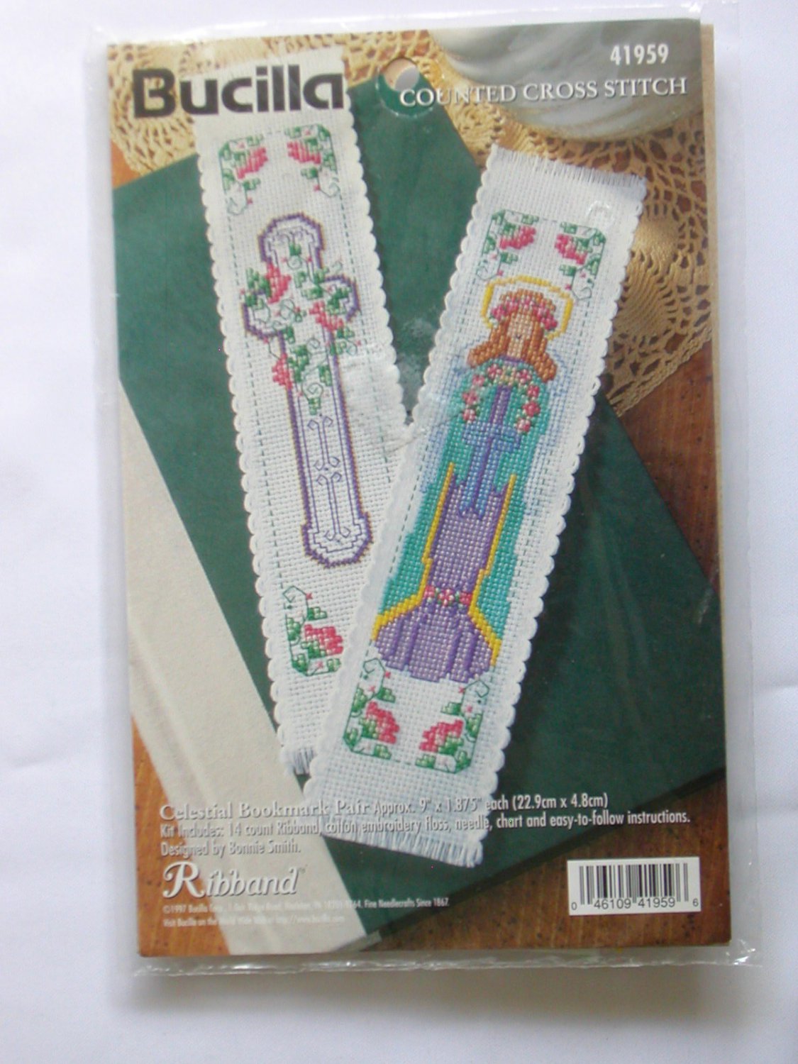 Bucilla Celestial Bookmark Pair angel flower cross counted cross stitch kit