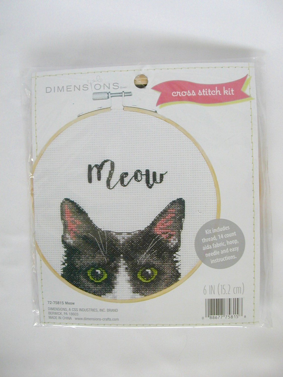 Dimensions Meow grey white cat counted cross stitch kit 72-75815