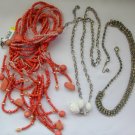 Vintage rhinestone peach seed bead white carved plastic flower chain necklace lot