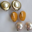 Vintage Sarah Coventry gold Japan faux pearl orange enamel clip on earring lot