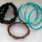 Copper tone rhinestone stretch aqua blue bangle black plastic bead bracelet lot