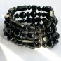 Copper tone rhinestone stretch aqua blue bangle black plastic bead bracelet lot