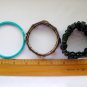 Copper tone rhinestone stretch aqua blue bangle black plastic bead bracelet lot