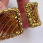 Iridescent shimmer bugle seed bead gold tone hinge cuff bracelet