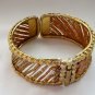 Iridescent shimmer bugle seed bead gold tone hinge cuff bracelet