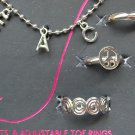 No Boundaries anklet peace sign flower charm anklet toe rings set NWT