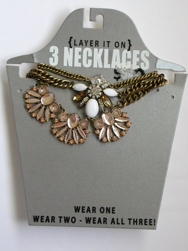 Layer It On rhinestone clear brown peach brass chunky chain necklace 3 pc set NWT