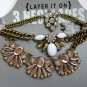 Layer It On rhinestone clear brown peach brass chunky chain necklace 3 pc set NWT
