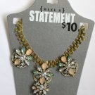 Make a Statement seafoam green peach rhinestone chunky necklace NWT