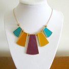 Xhilaration aqua yellow maroon warm shades metal necklace NWT