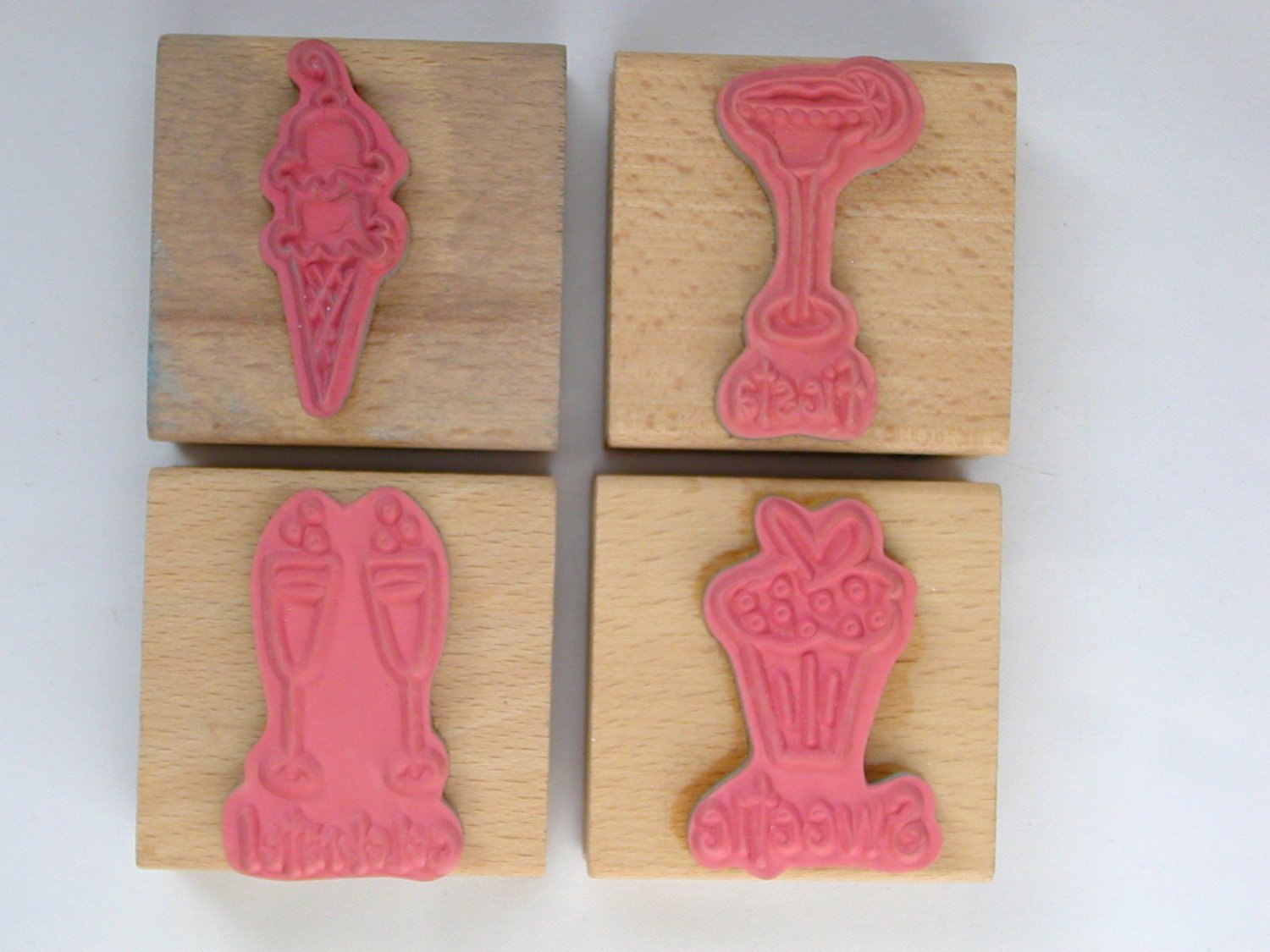 Katie & Co ice cream cone cupcake margarita wine wooden rubber stamp ...