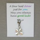 Good Luck Saying card four leaf clover zipper purse charm Good Luck Saying card four leaf clover zipper purse charm