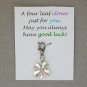 Good Luck Saying card four leaf clover zipper purse charm