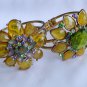 Yellow crystal rhinestone flower gold clamp hinged bracelet lot of 2