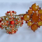 Peach Orange maltese crystal rhinestone gold clamp hinged bracelet lot of 2 Peach Orange maltese crystal rhinestone gold clamp hinged bracelet lot of 2