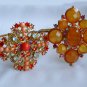 Peach Orange maltese crystal rhinestone gold clamp hinged bracelet lot of 2