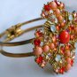 Peach Orange maltese crystal rhinestone gold clamp hinged bracelet lot of 2