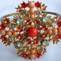 Peach Orange maltese crystal rhinestone gold clamp hinged bracelet lot of 2