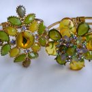 Green Yellow flower crystal rhinestone gold clamp hinged bracelet lot of 2 Green Yellow flower crystal rhinestone gold clamp hinged bracelet lot of 2
