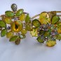 Green Yellow flower crystal rhinestone gold clamp hinged bracelet lot of 2