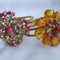 Pink flower maltese crystal rhinestone gold clamp hinged bracelet lot of 2