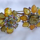 Muted Peach Yellow touch of purple flower crystal gold clamp hinged bracelet lot of 2 Muted Peach Yellow touch of purple flower crystal gold clamp hinged bracelet lot of 2
