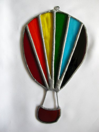 Rainbow hot air balloon stained glass suncatcher handmade