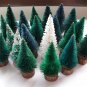 Vintage mini green white bottle brush pipe cleaner christmas trees wooden base lot 20