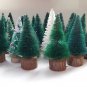 Vintage mini green white bottle brush pipe cleaner christmas trees wooden base lot 20