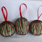 Recycled book page bright red green ornament honeycomb handmade