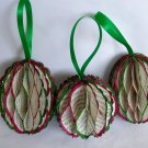 Recycled book page honeycomb Christmas ornament dark green red