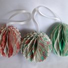 Recycled book page honeycomb ornament pink green pastel handmade