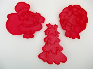Wilton red plastic christmas cookie cutters fat santa tree wreath lot 3