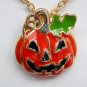 Halloween enamel pumpkin pendant spooky charm chain necklace