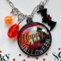 Happy Halloween cabochon pendant bat charm chain necklace