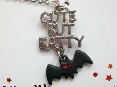 Cute But Batty bat charm silver chain Halloween necklace