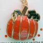 Halloween enamel pumpkin with green rhinestone leaf pendant necklace