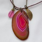 Pink Agate slab polished pendant semi precious stone necklace Pink Agate slab polished pendant semi precious stone necklace