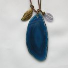 Blue Agate slab polished pendant semi precious stone necklace Blue Agate slab polished pendant semi precious stone necklace