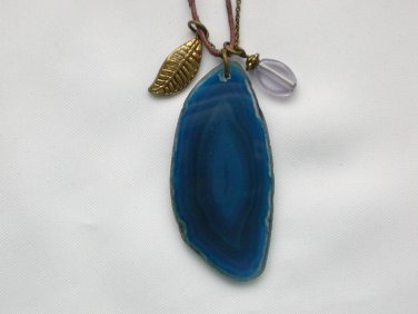 Blue Agate slab polished pendant semi precious stone necklace