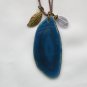 Blue Agate slab polished pendant semi precious stone necklace
